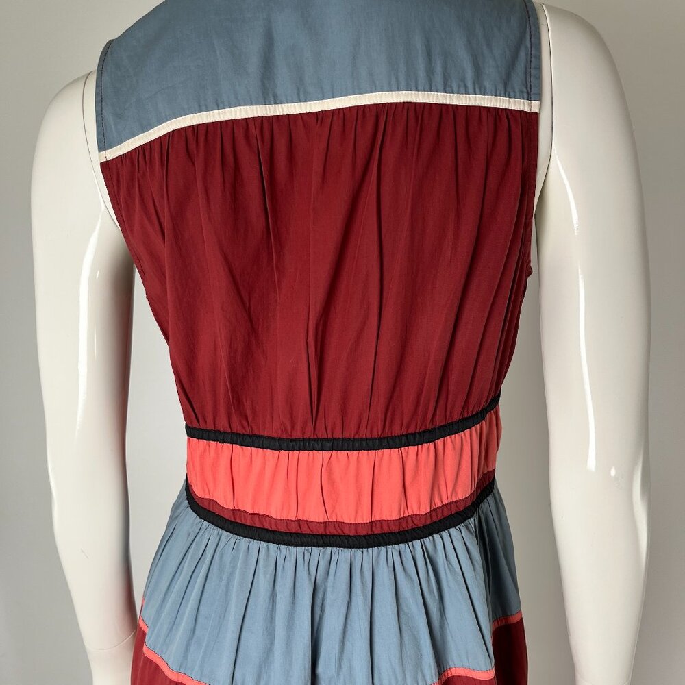 Authentic Ulla Johnson V Neck Midi Striped Cotton Blue Burgundy Sleeveless Dress - Picture 4 of 7